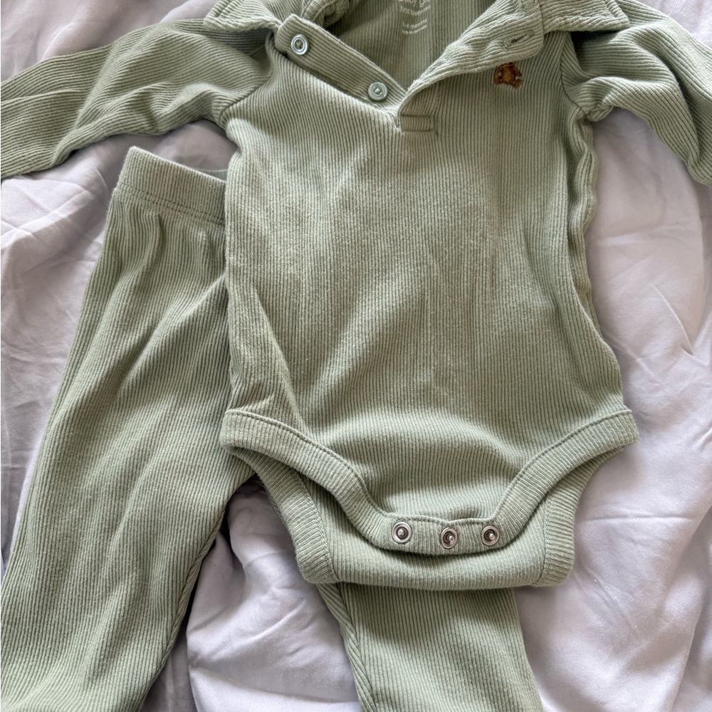 GAP Baby Ribbed Sage Green Bodysuit Set